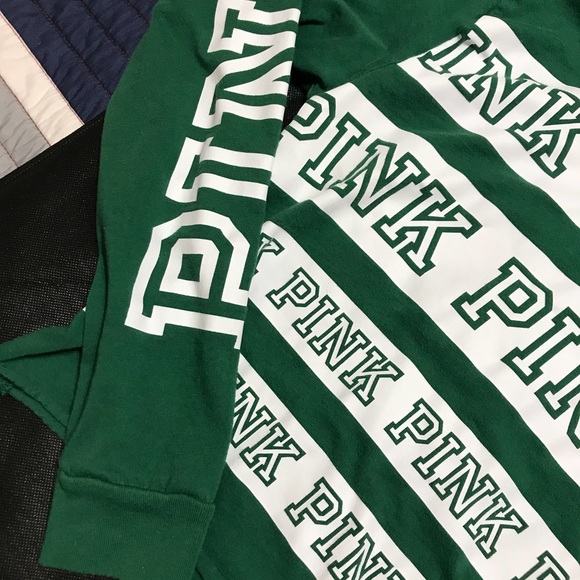 PINK Forest Green Varsity Long Sleeve Crop - Picture 3 of 5